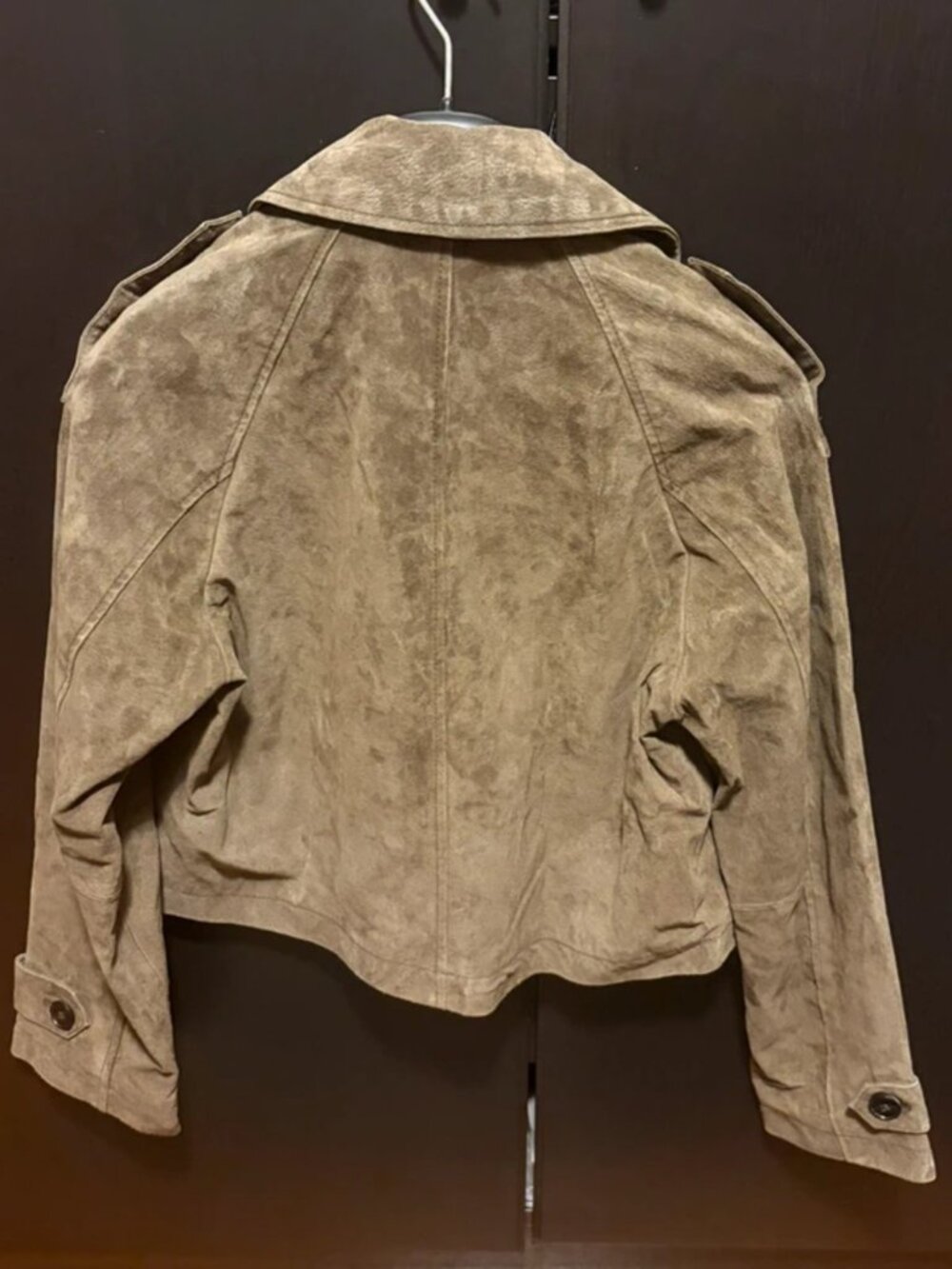 Zara Women’s Cropped Double Breasted 100% Leather Trench Coat, Dark Khaki, SMALL - Picture 11 of 16